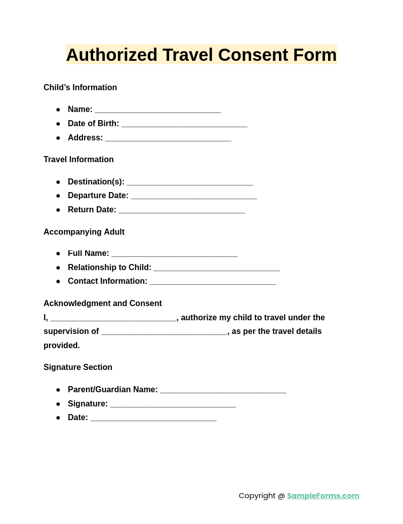 authorized travel consent form