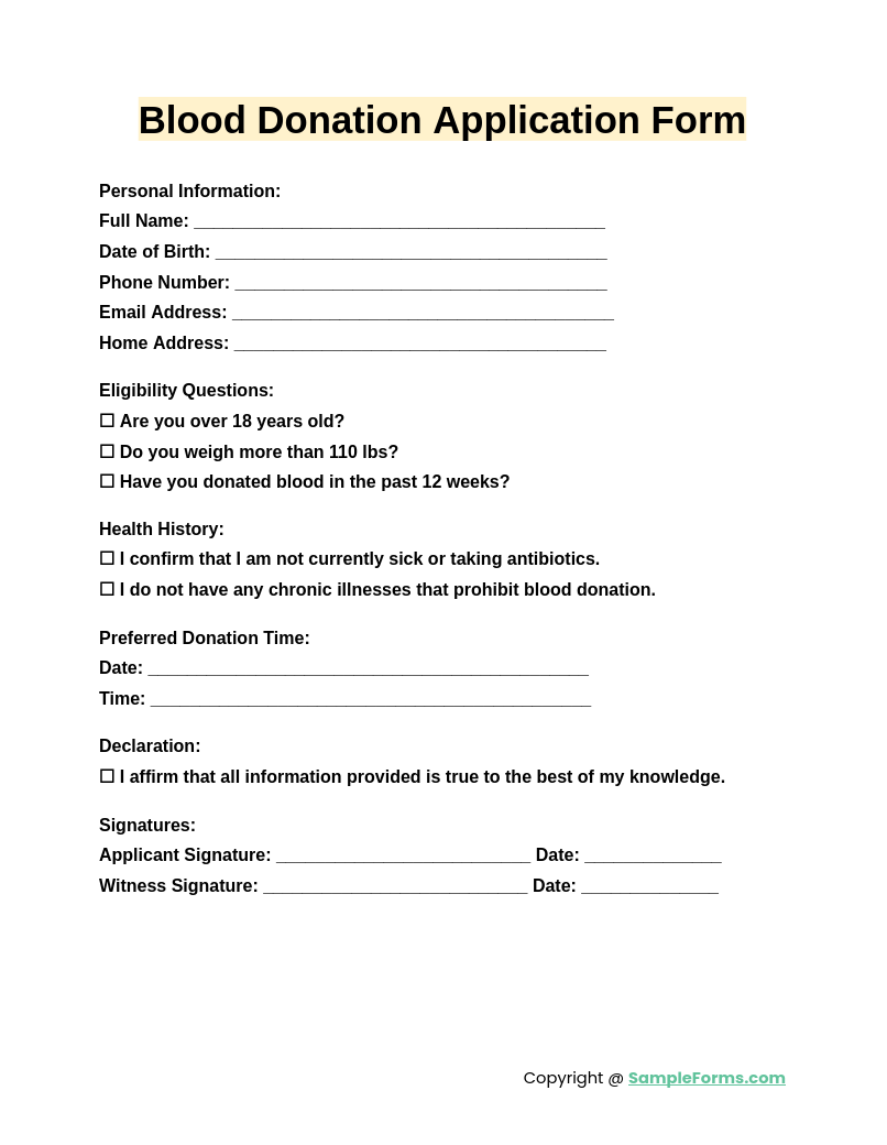 blood donation application form