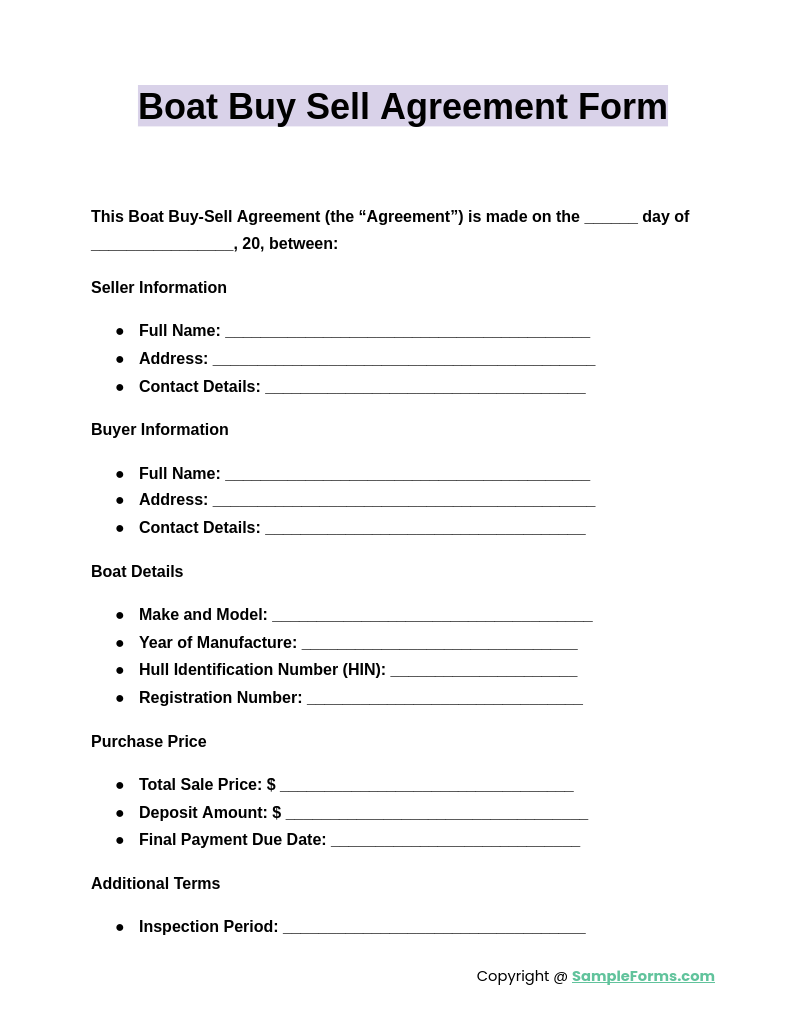 boat buy sell agreement form