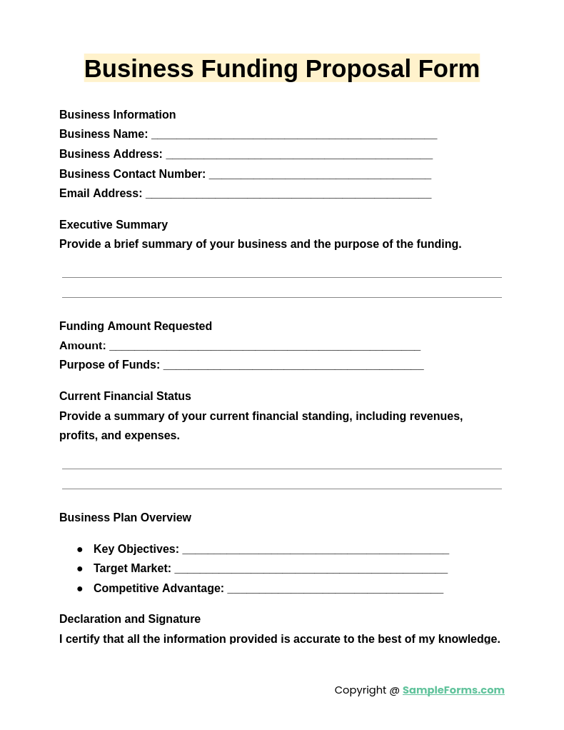 business funding proposal form