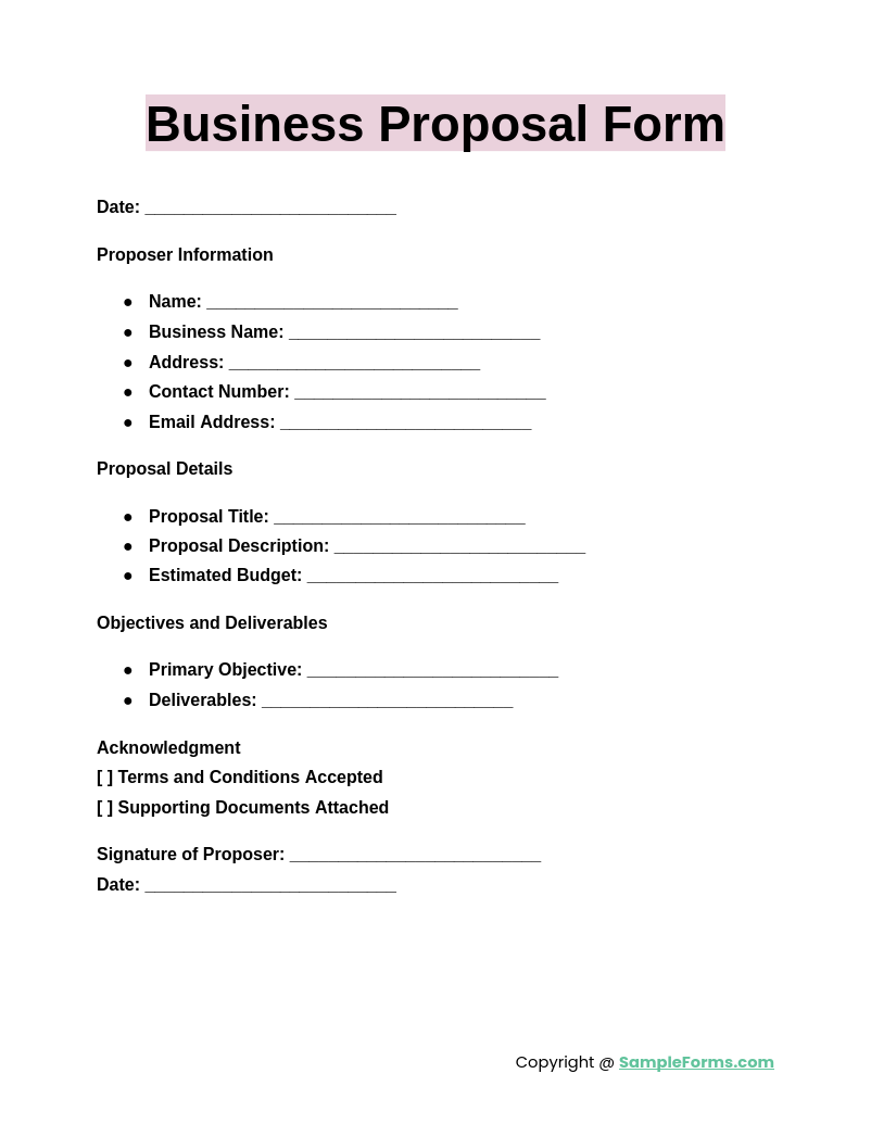 business proposal forms