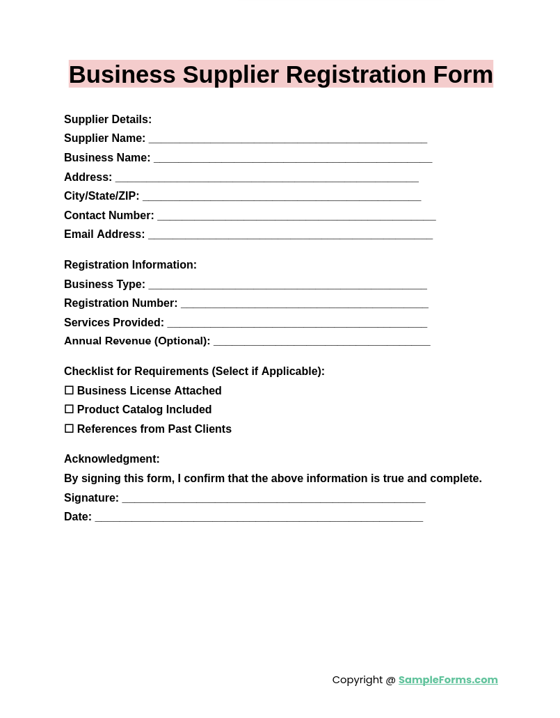 business supplier registration form