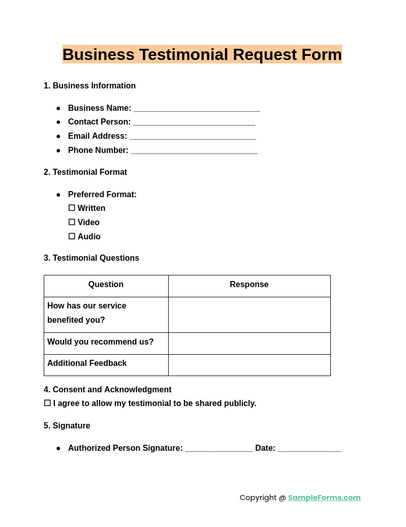 business testimonial request form