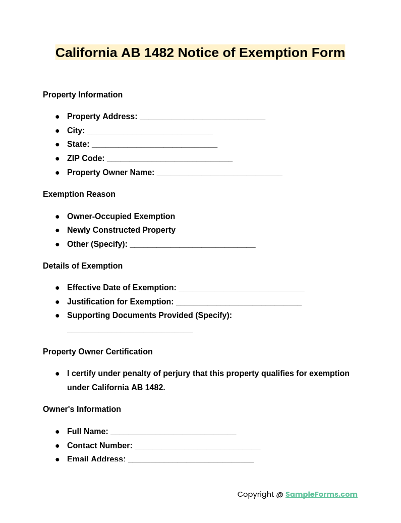 california ab 1482 notice of exemption form