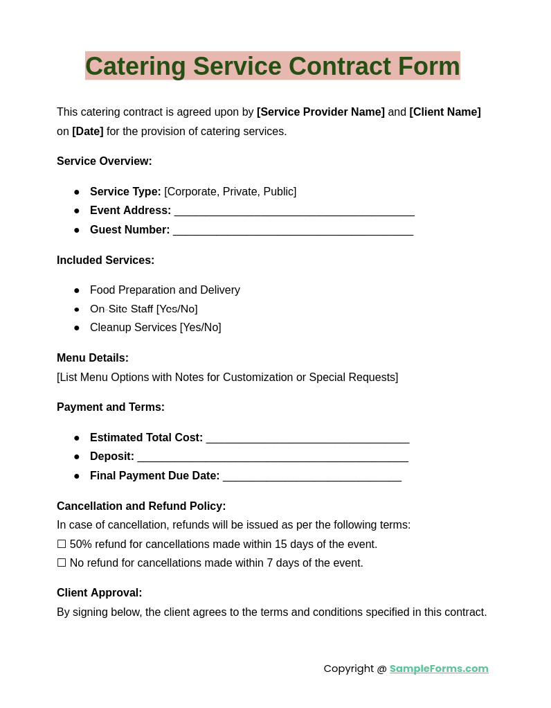 catering service contract form