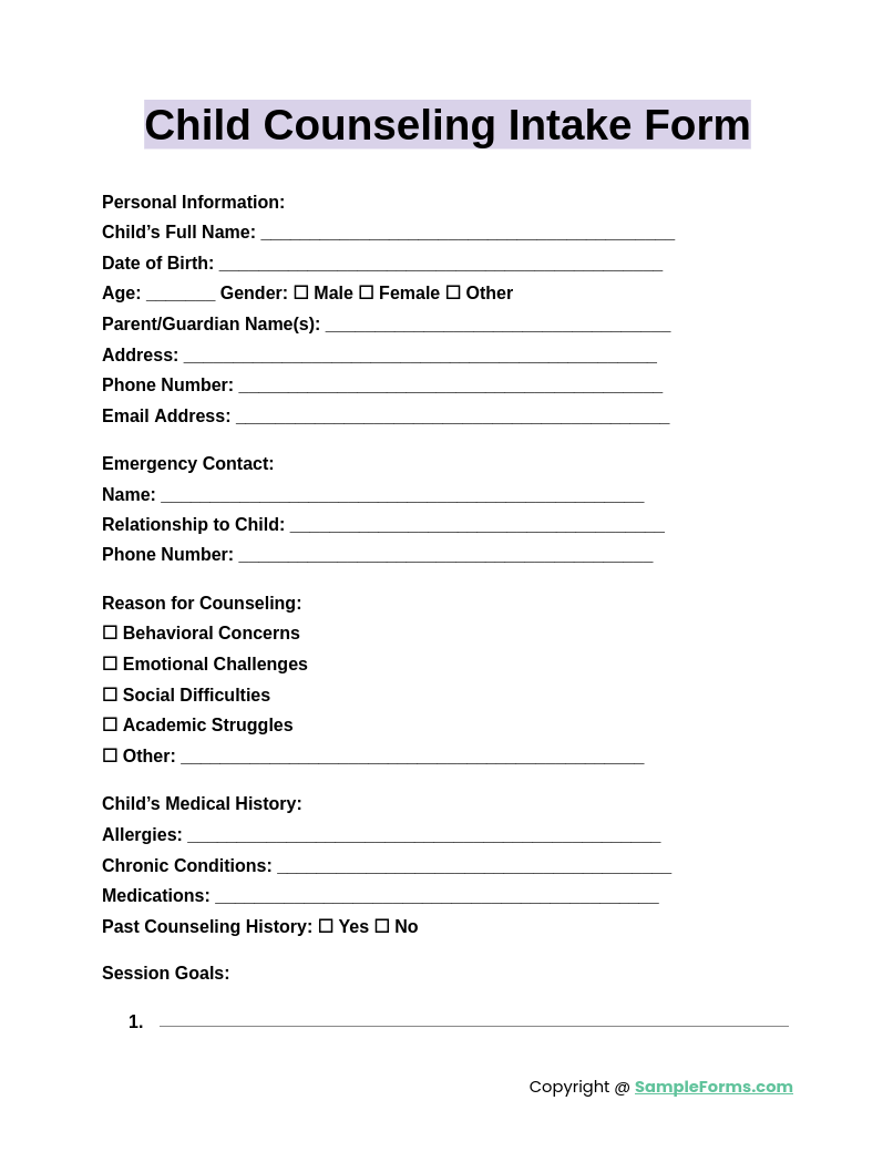 child counseling intake form