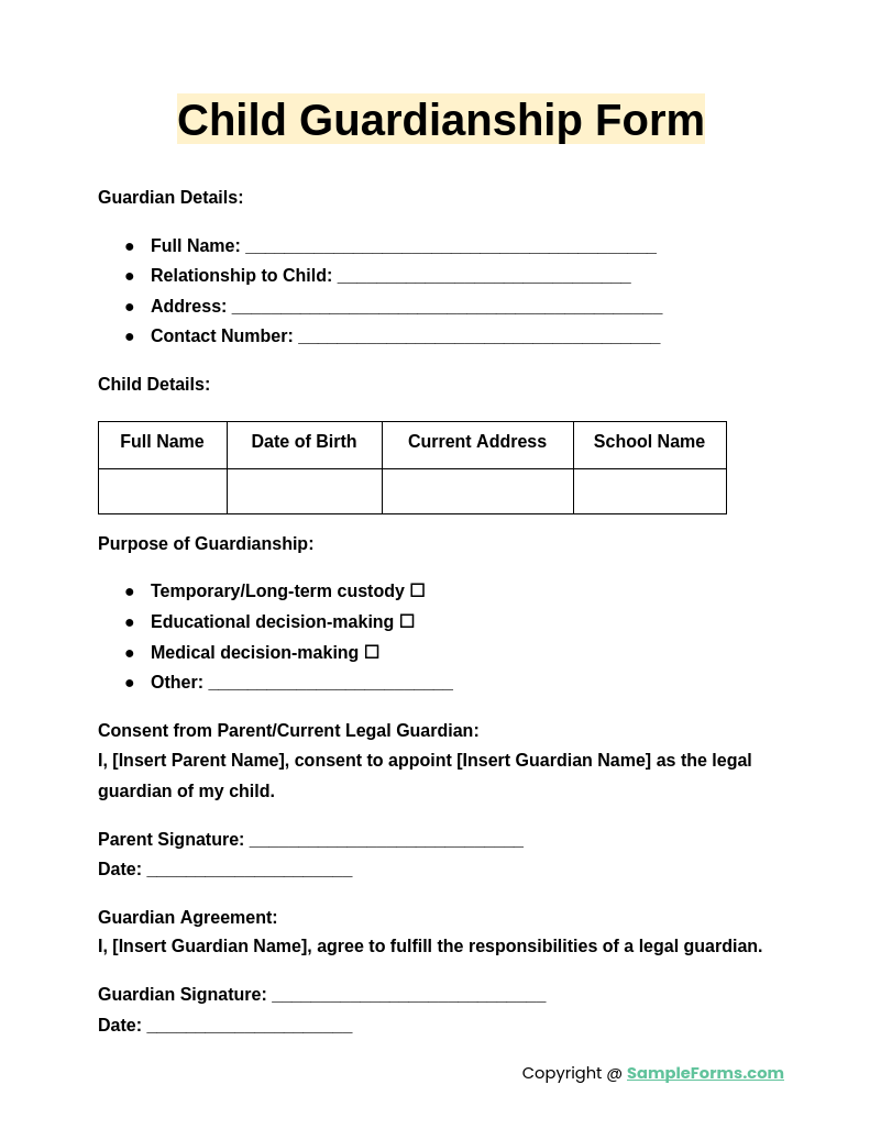 child guardianship form