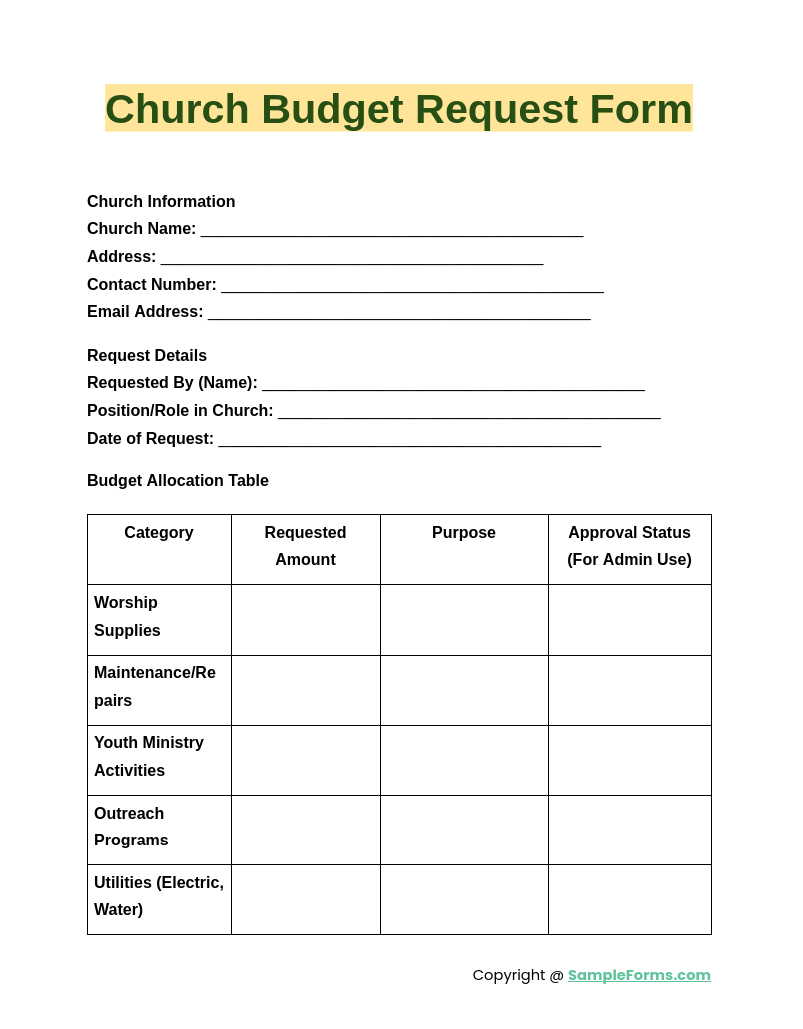 church budget request form