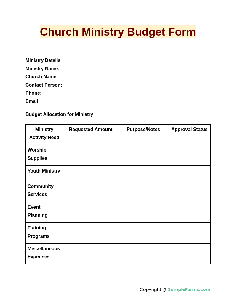 FREE 10+ Church Budget Form Samples, PDF, MS Word, Google Docs, Excel