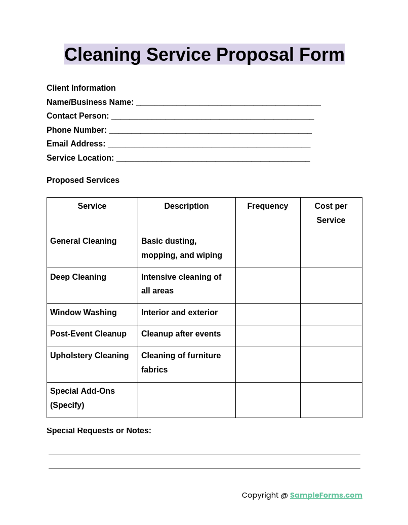 cleaning service proposal form