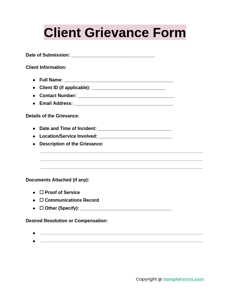 client grievance form