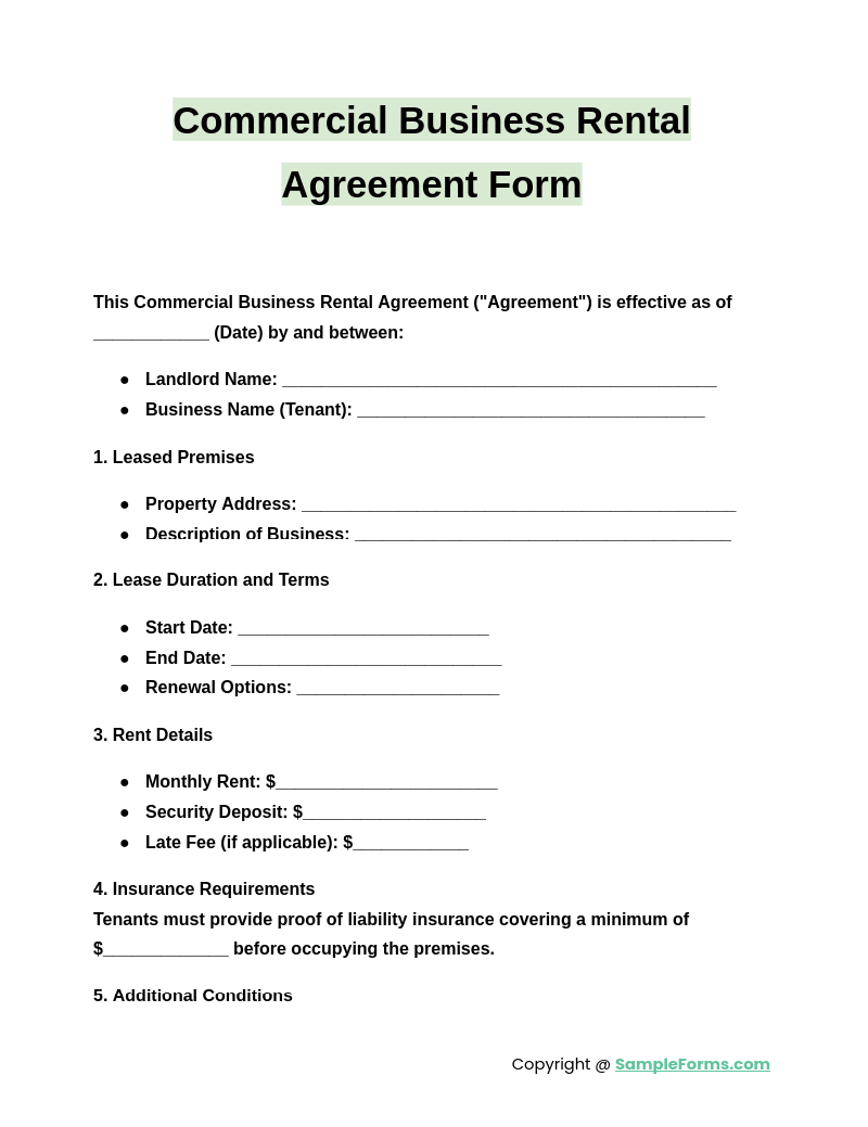 commercial business rental agreement form