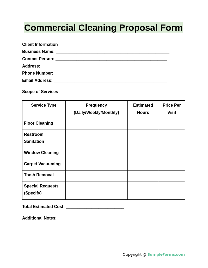 commercial cleaning proposal form