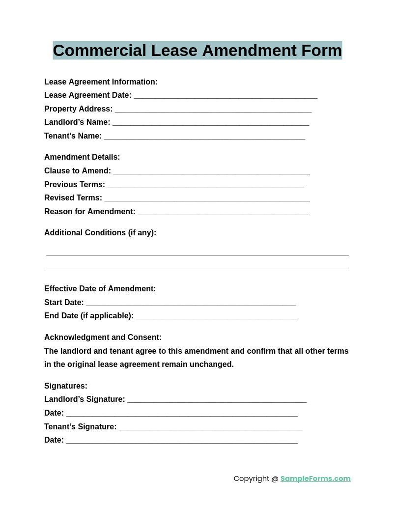 commercial lease amendment form