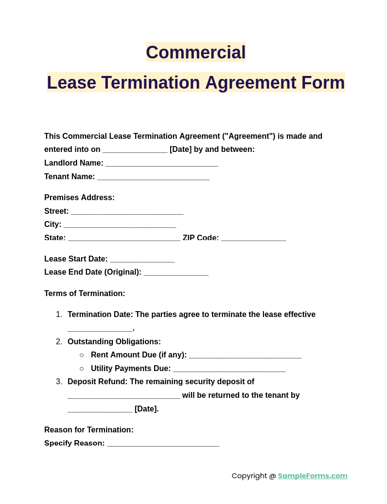 commercial lease termination agreement form