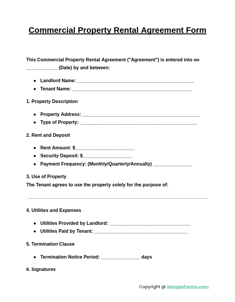 commercial property rental agreement form