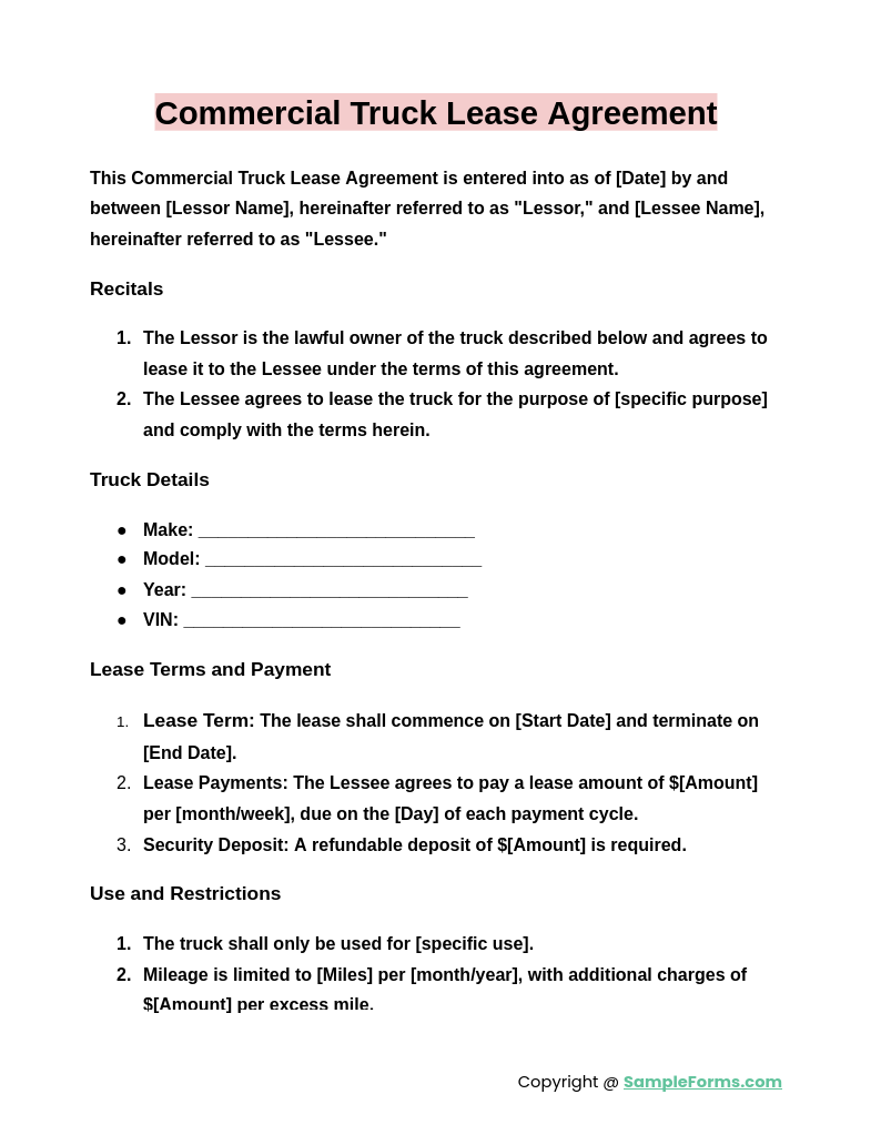 commercial truck lease agreement