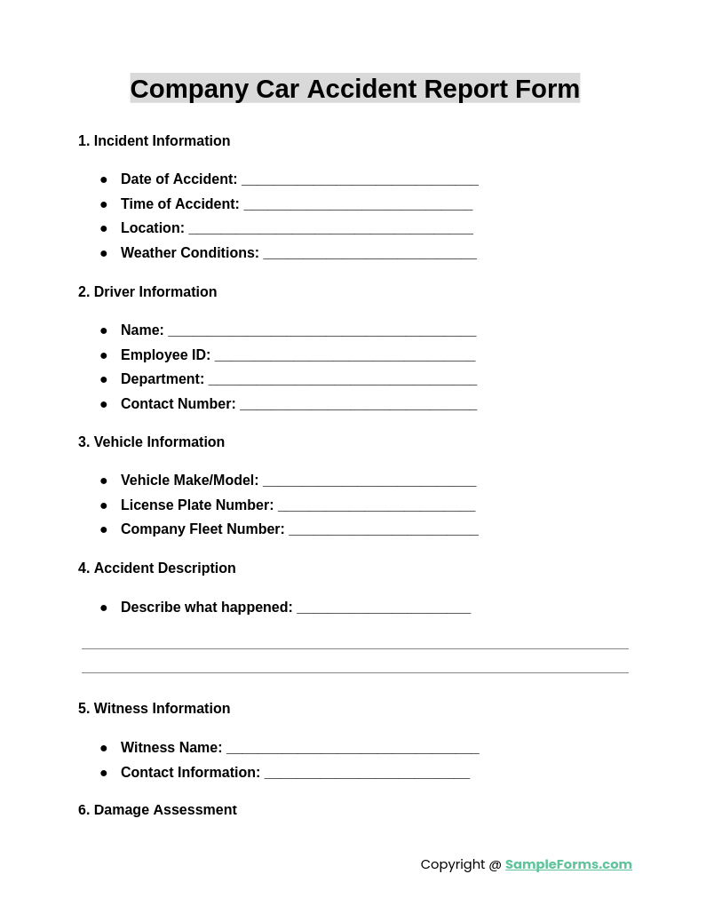 company car accident report form