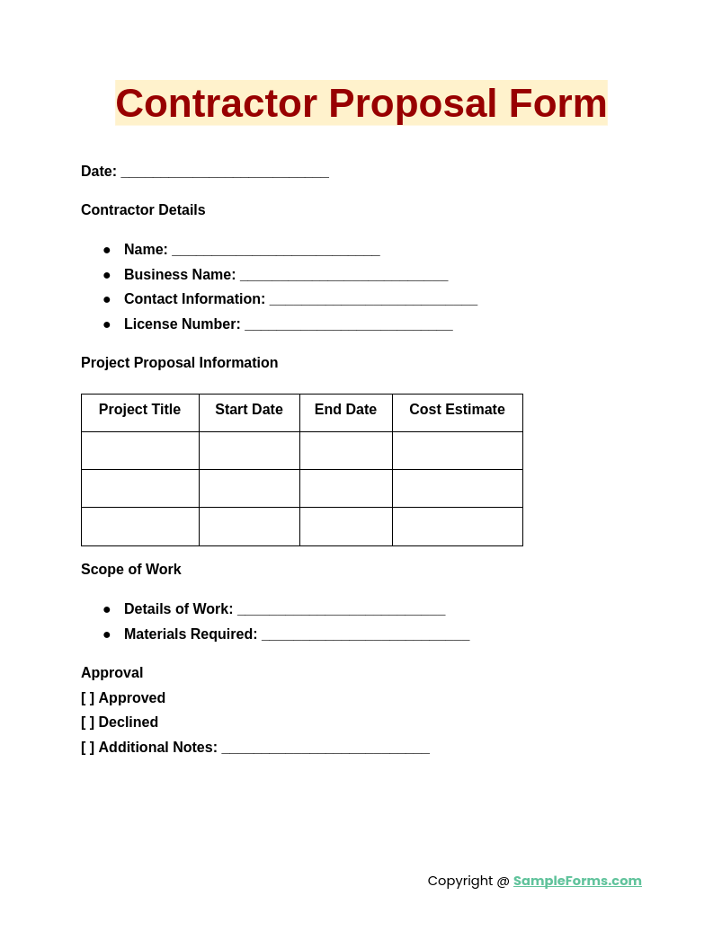 contractor proposal forms