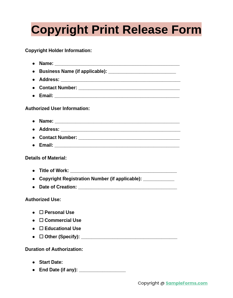 copyright print release form