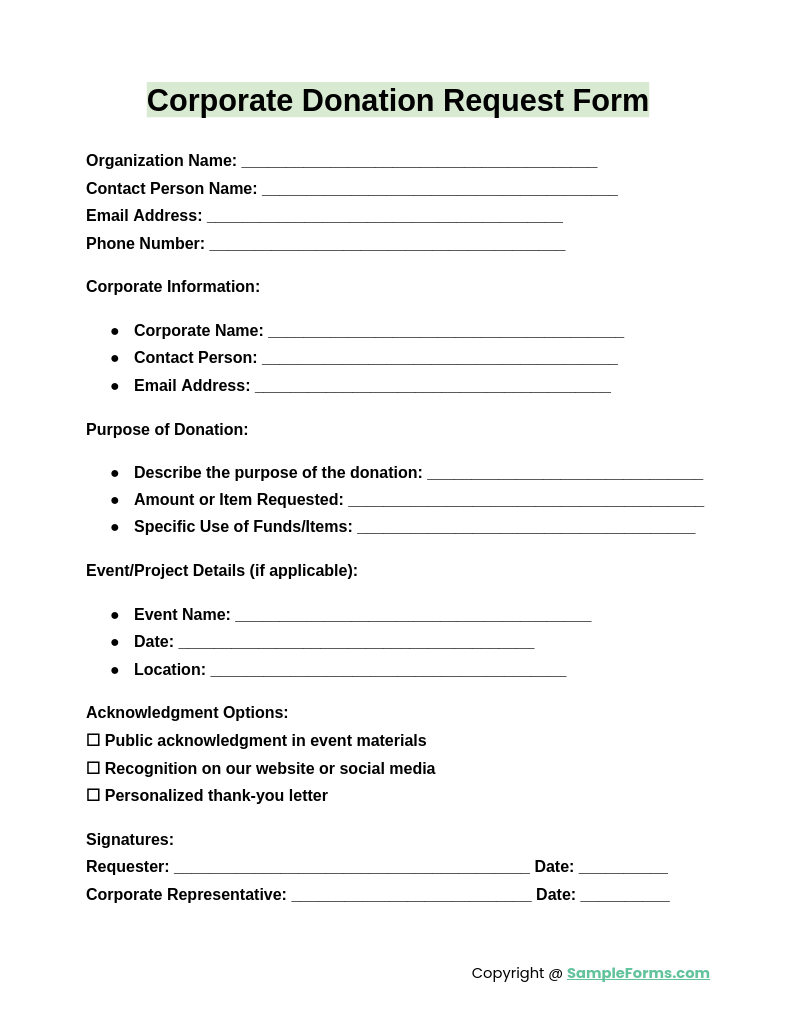 corporate donation request form