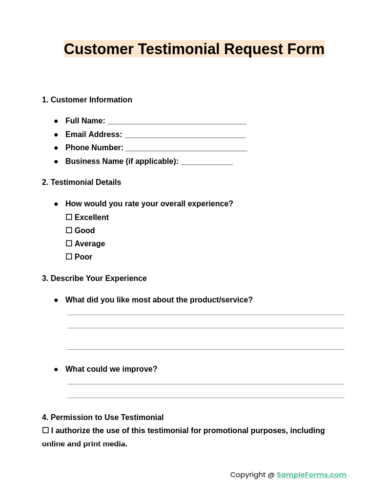 customer testimonial request form