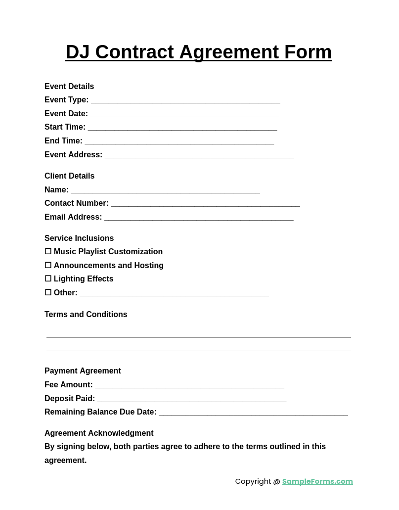 dj contract agreement form