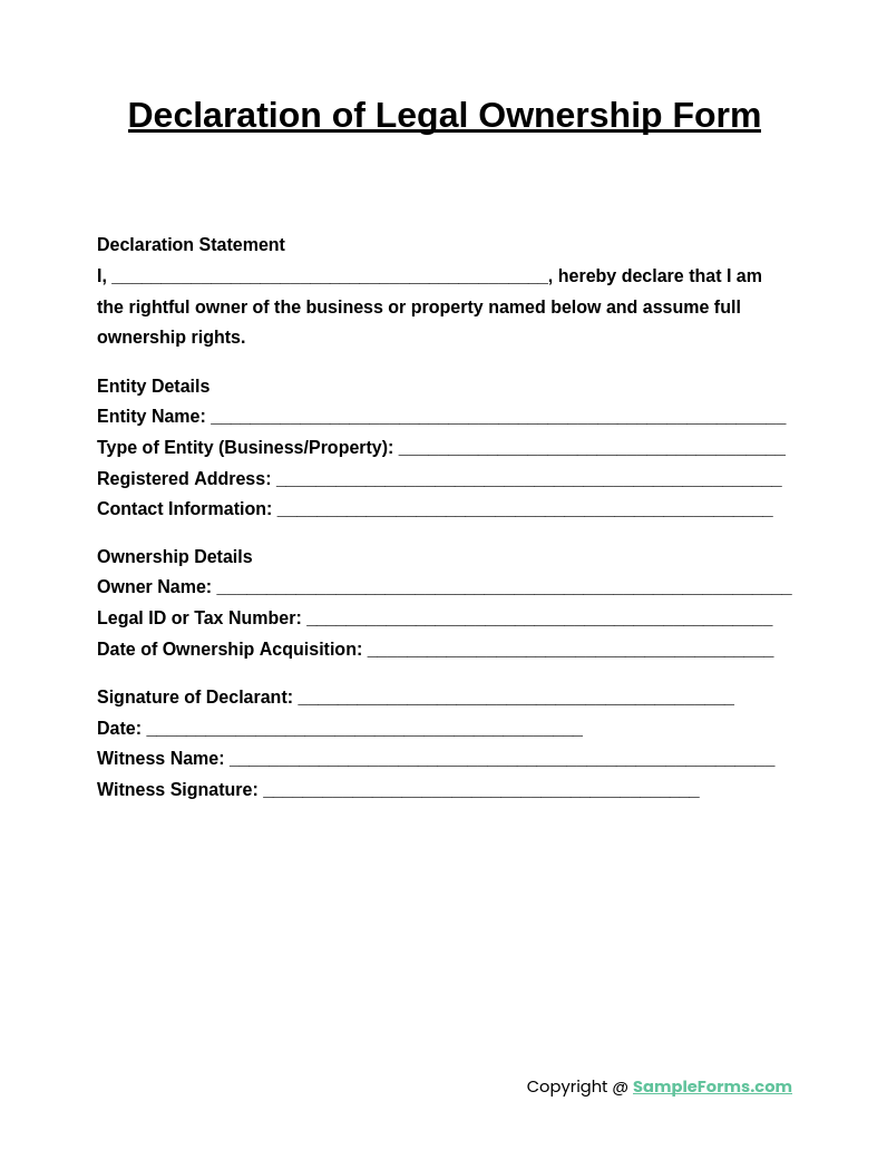 declaration of legal ownership form