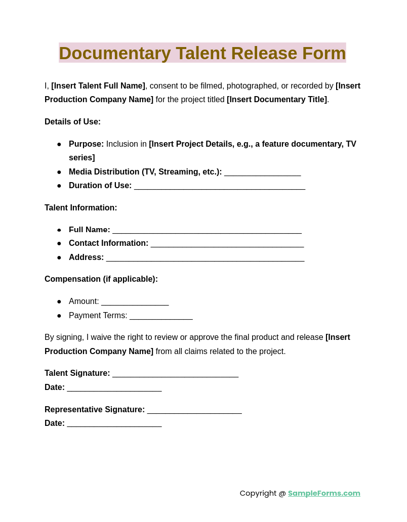 documentary talent release form