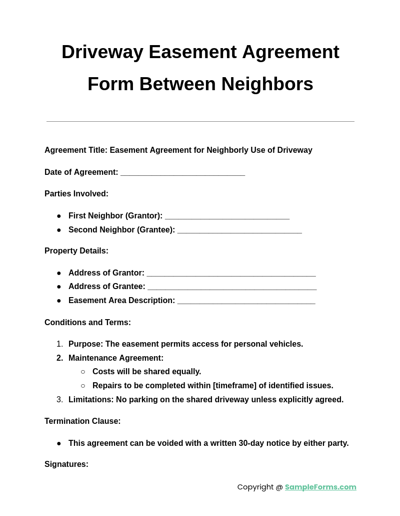 driveway easement agreement form between neighbors