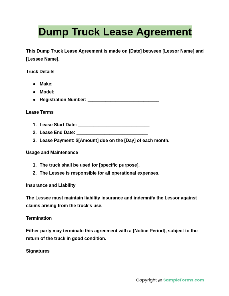 dump truck lease agreement