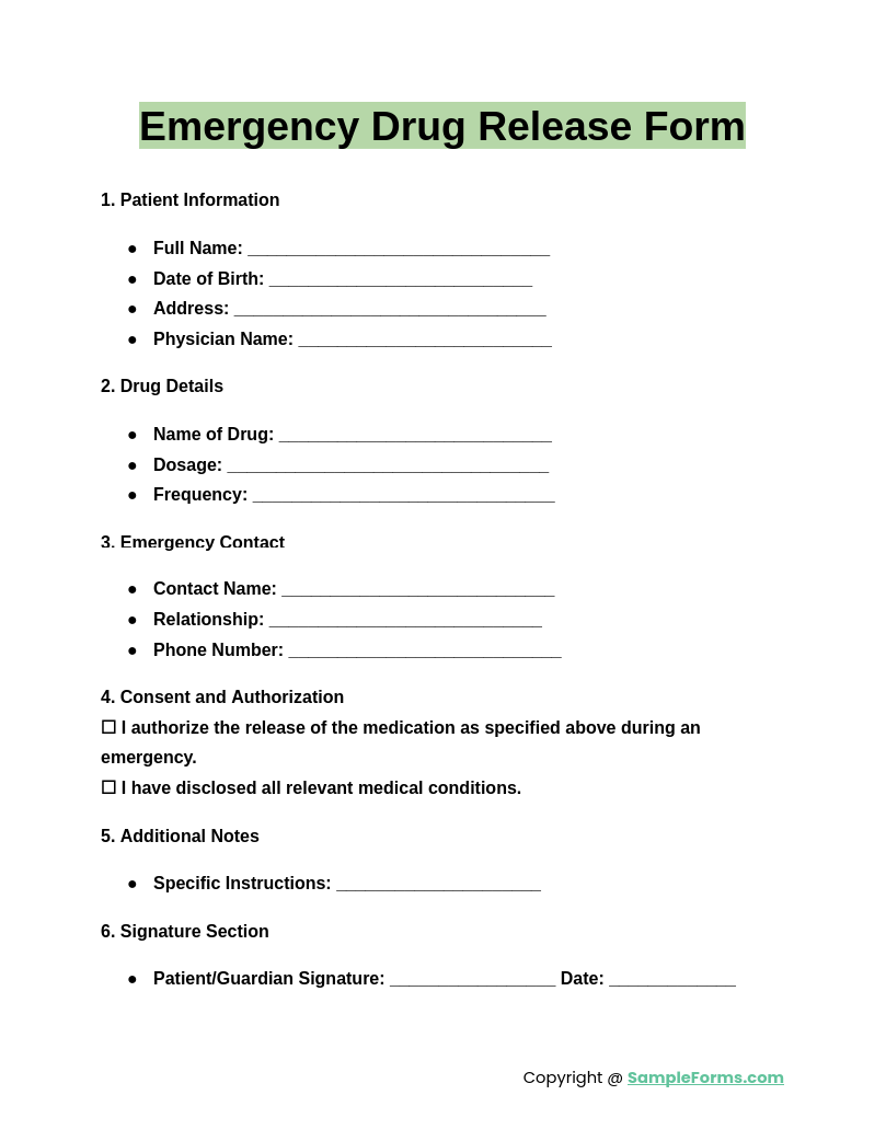 emergency drug release form