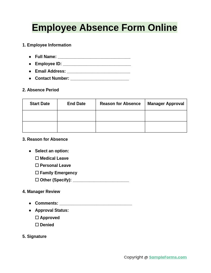 employee absence form online