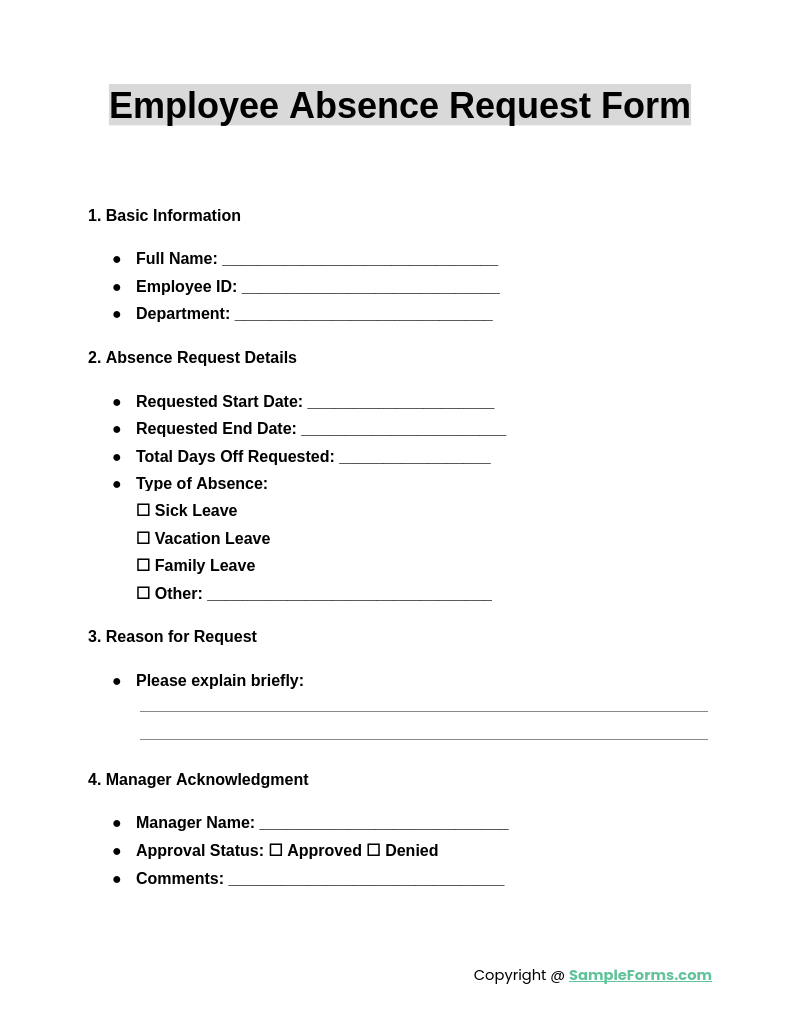 employee absence request form