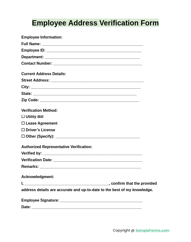 employee address verification form