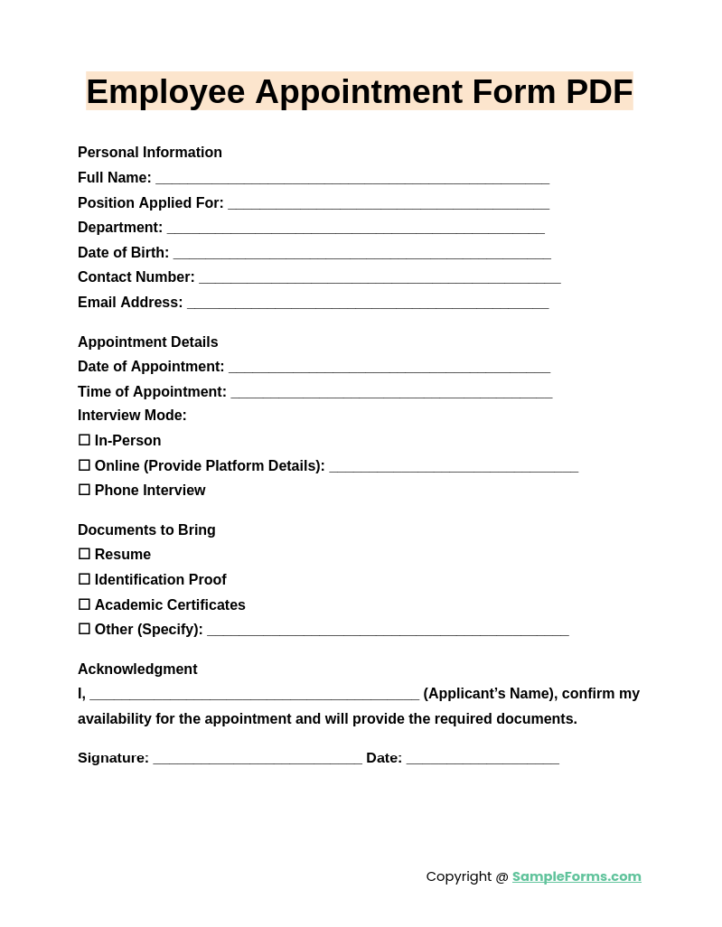 employee appointment form pdf