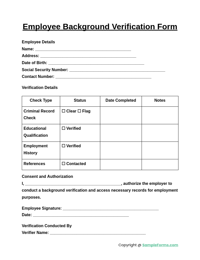 employee background verification form