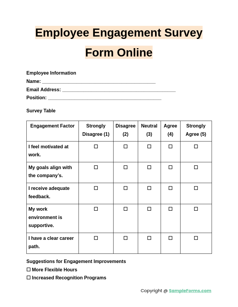 employee engagement survey form online