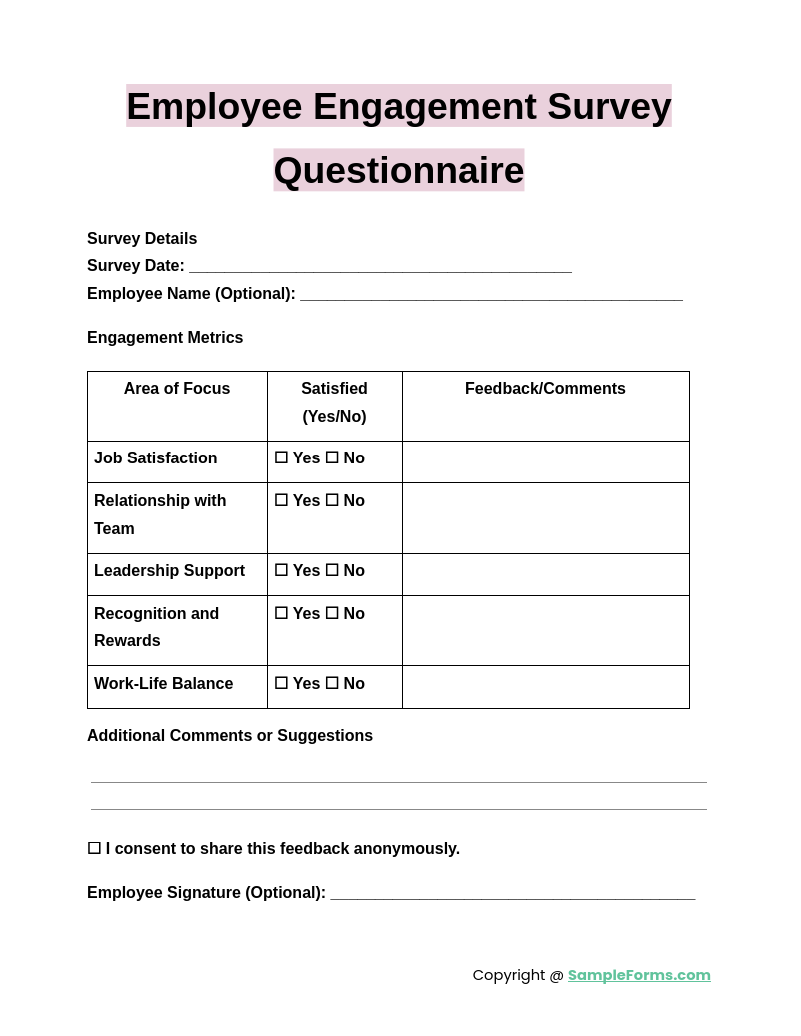 employee engagement survey questionnaire