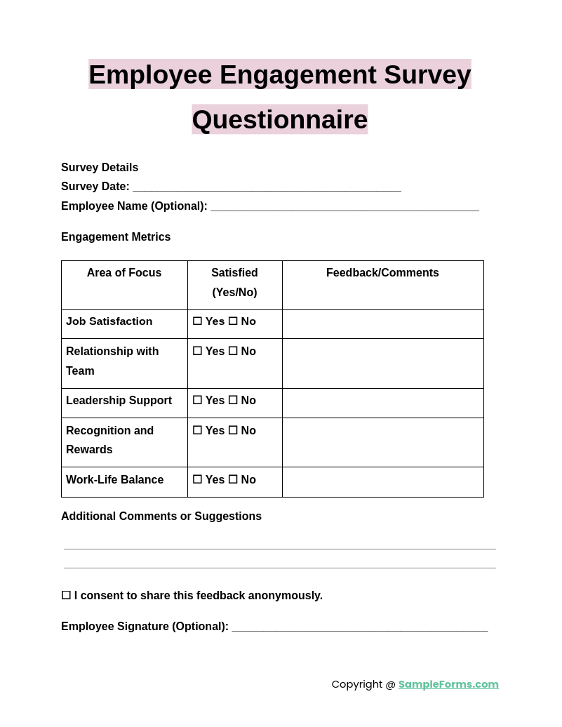 FREE 5+ Employee Engagement Survey Form Samples, PDF, MS Word, Google Docs