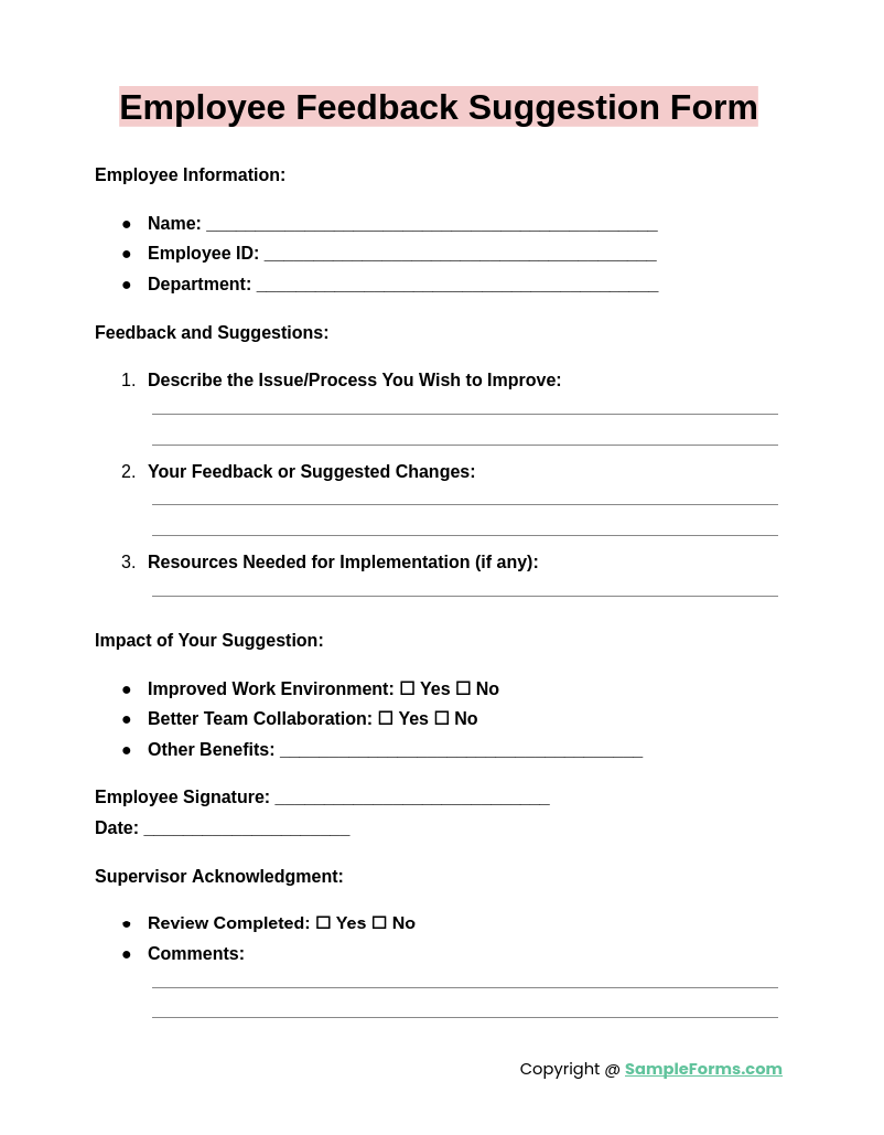 employee feedback suggestion form
