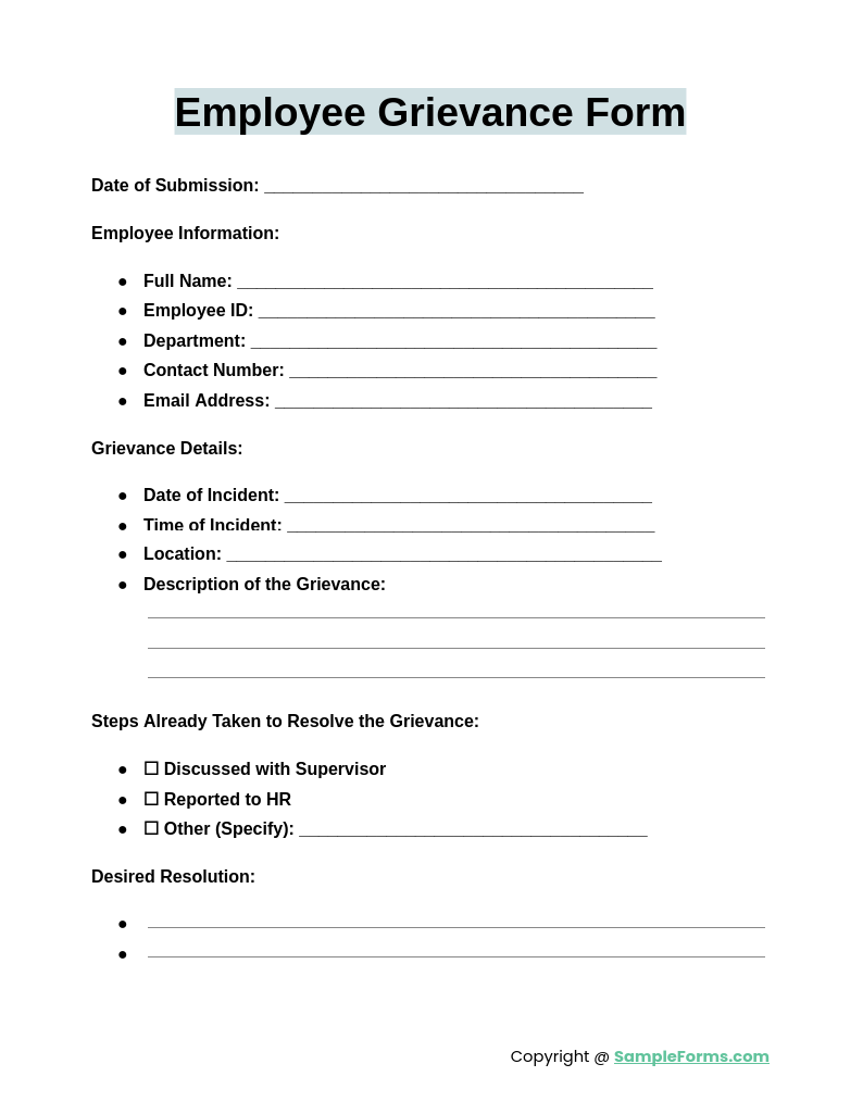 employee grievance form