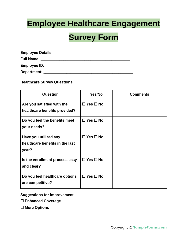 employee healthcare engagement survey form