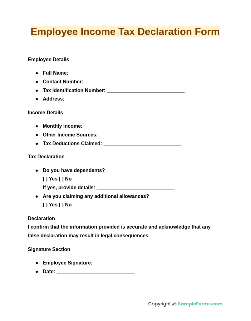 employee income tax declaration form