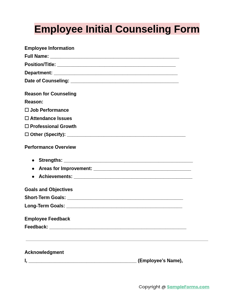 employee initial counseling form