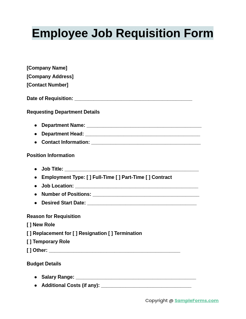 employee job requisition form