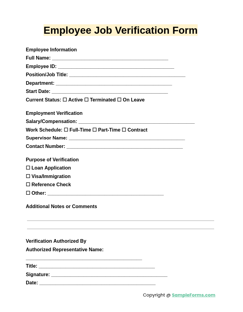 employee job verification form