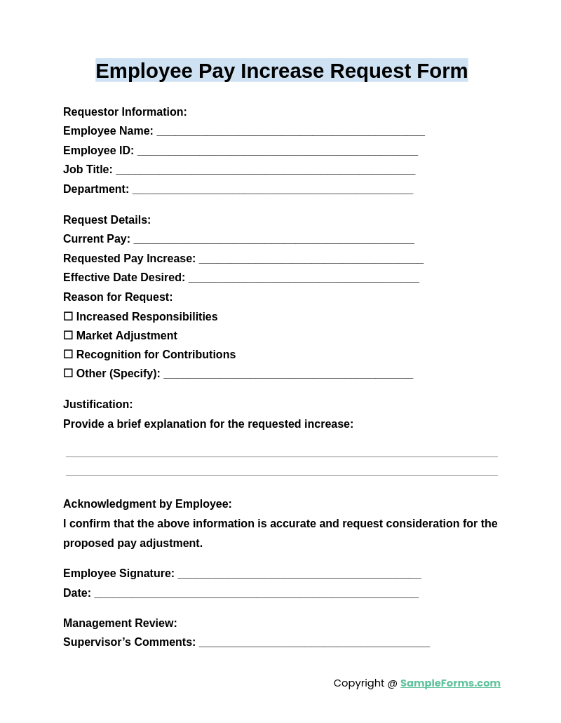 employee pay increase request form