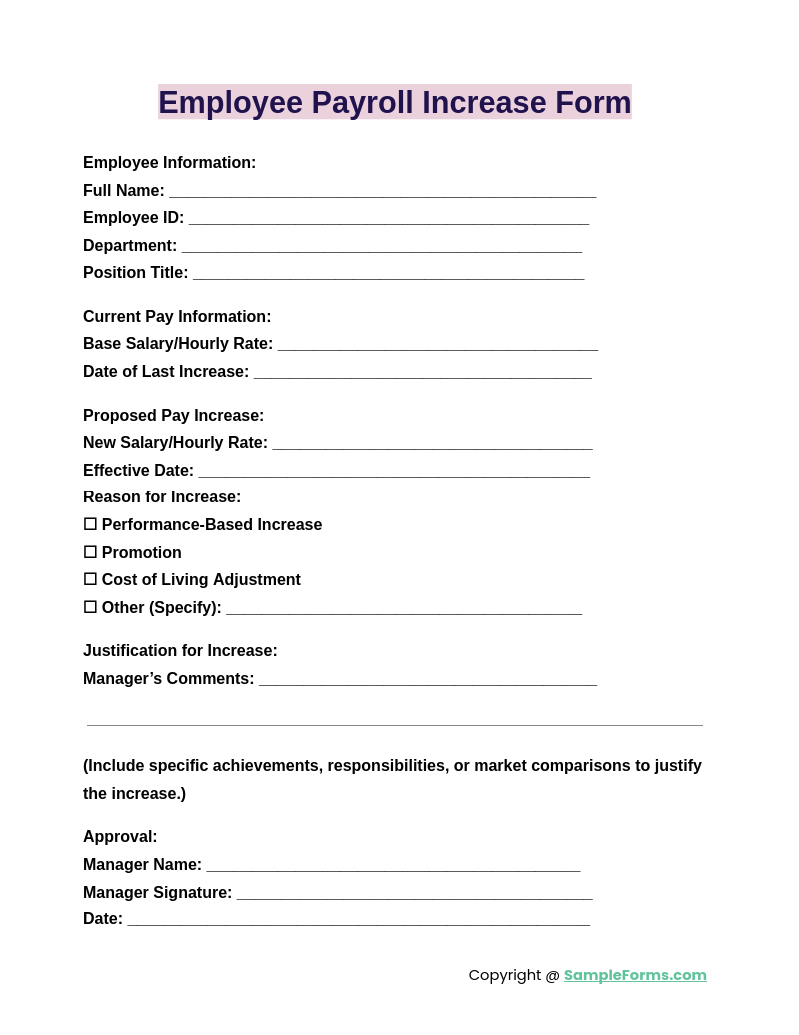 employee payroll increase form