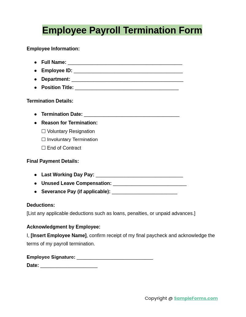 employee payroll termination form